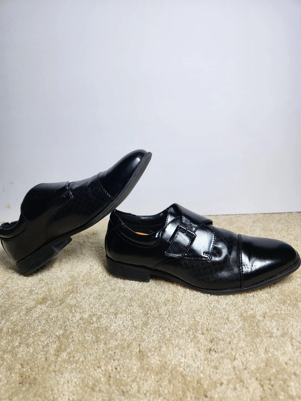 Classic Black Leather Single Monk Strap Dress Shoes